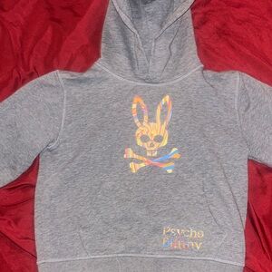 Unisex Kids Psycho Bunny Gray Hoodie with Multicolor Striped Logo